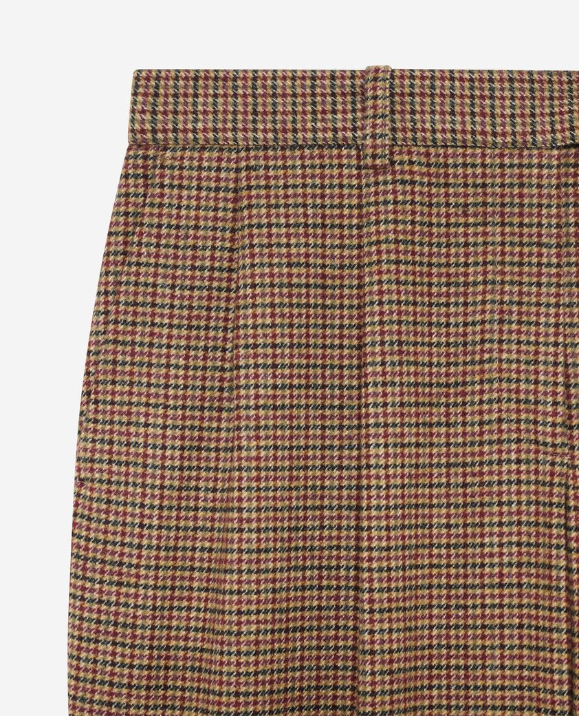 The Kooples F CAMEL MELANGE / BURGUNDY camel houndstooth wide-leg tailored pants