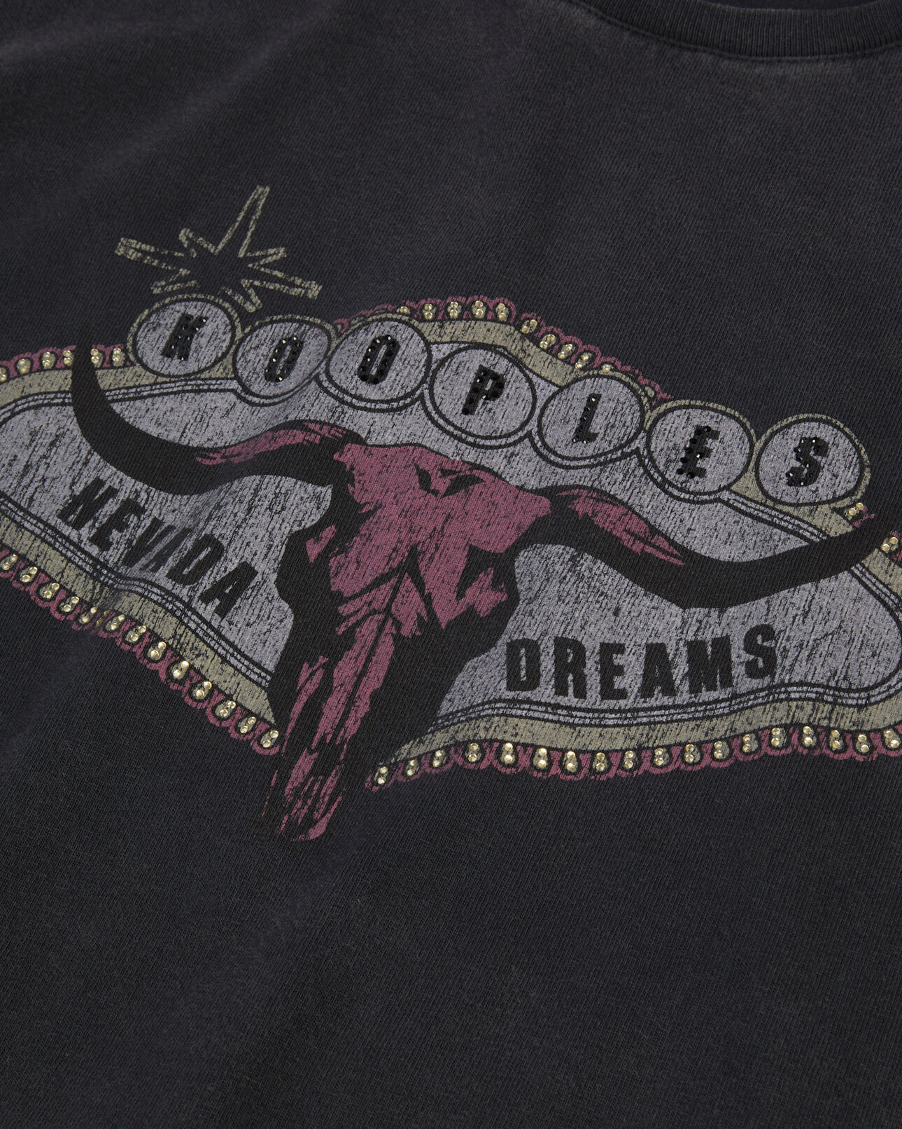 The Kooples WOMEN BLACK WASHED black t-shirt with nevada dreams serigraphy