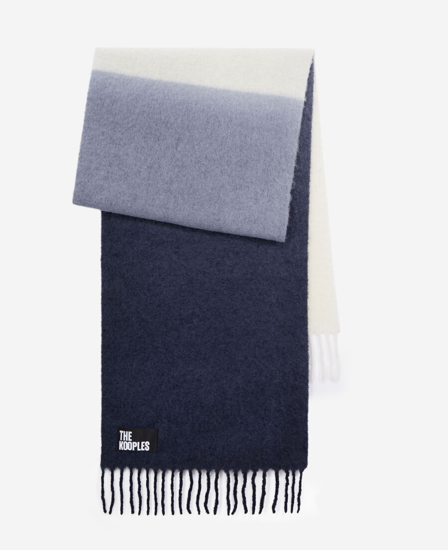 blue wool-blend scarf with fringes