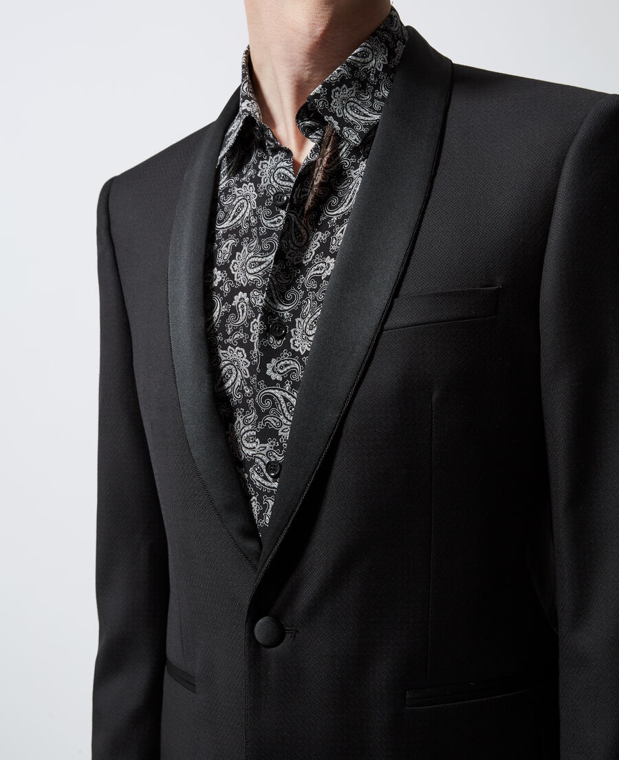 The Kooples HOMME BLACK veste laine habill&eacute;e noire col satin