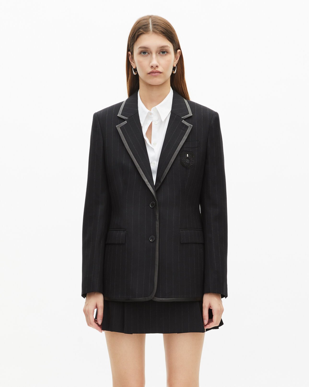 The Kooples DAMEN BLACK schwarze jacke mit tennisstreifen aus wolle