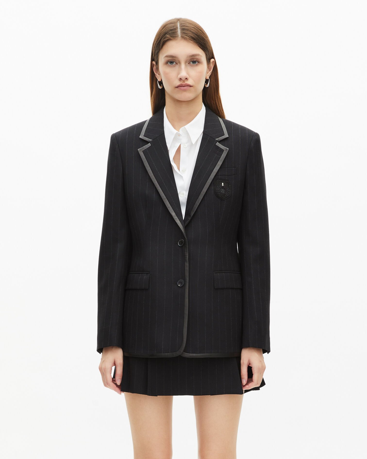 Schwarze Jacke mit Tennisstreifen aus Wolle, BLACK, hi-res image number null