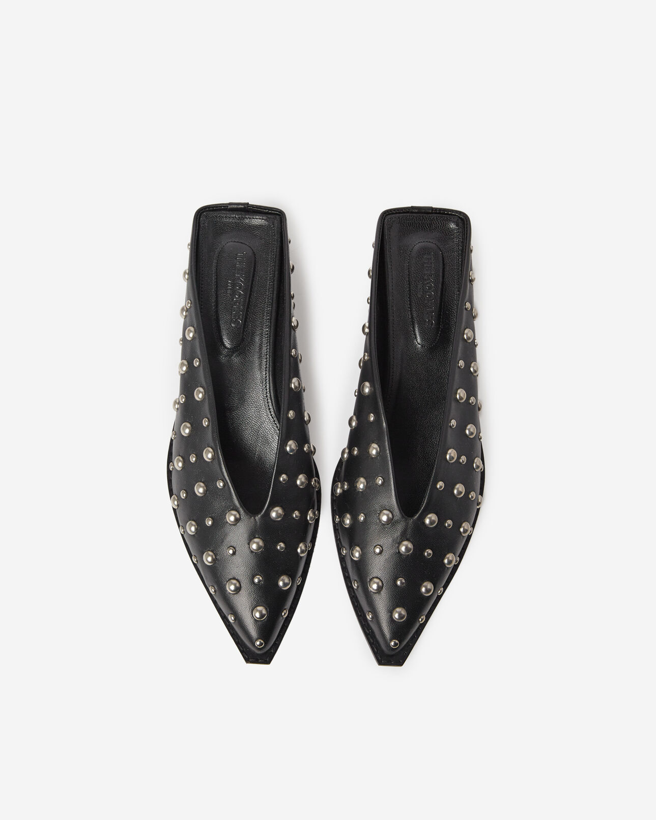 The Kooples FEMME BLACK mules cuir noires plates détails cloutés