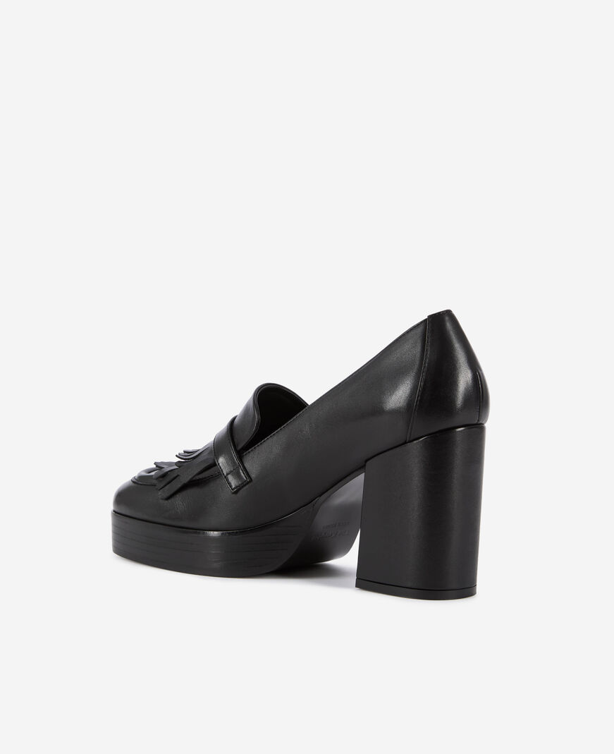 The Kooples DAMEN BLACK schwarze loafer mit absatz aus leder