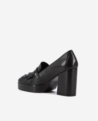 The Kooples DAMEN BLACK schwarze loafer mit absatz aus leder