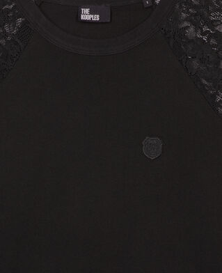 The Kooples FEMME BLACK WASHED t-shirt manches longues en dentelle noir