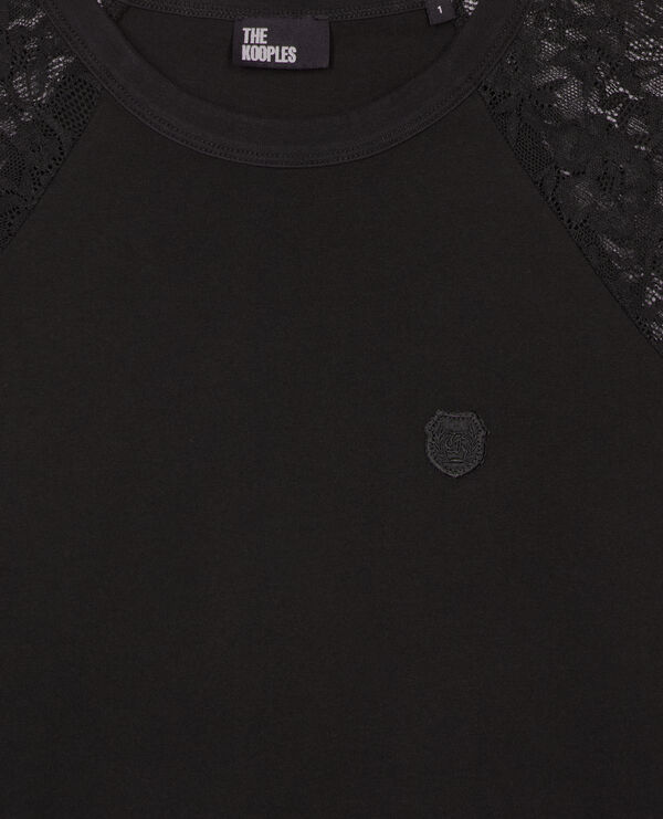 The Kooples WOMEN BLACK WASHED long-sleeved black lace t-shirt