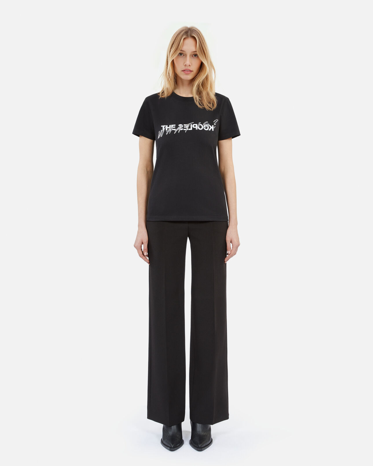 The Kooples WOMEN BLACK women's black what is t-shirt with rhinestones