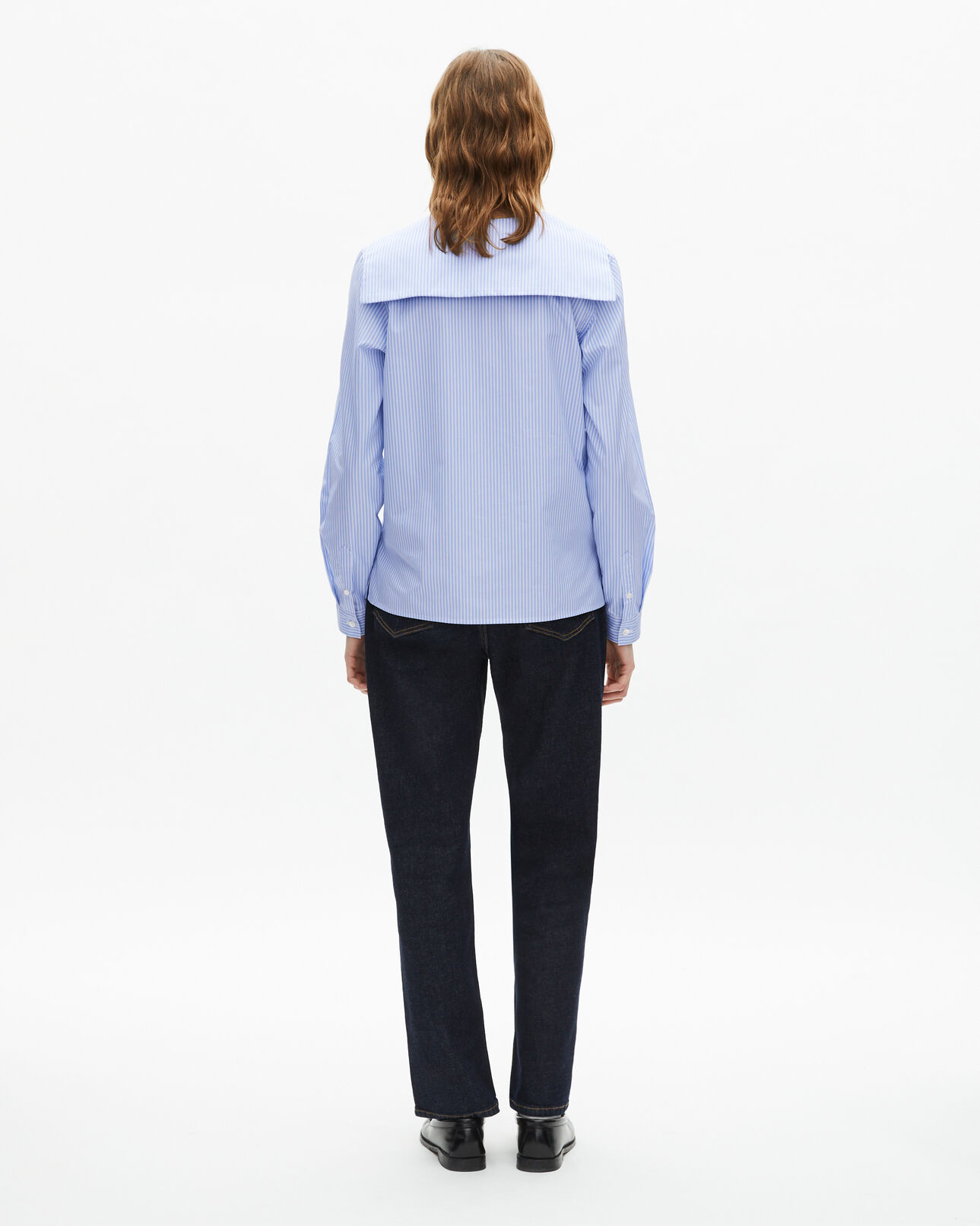 The Kooples FEMME BLUE WHITE chemise à rayures en popeline bleue