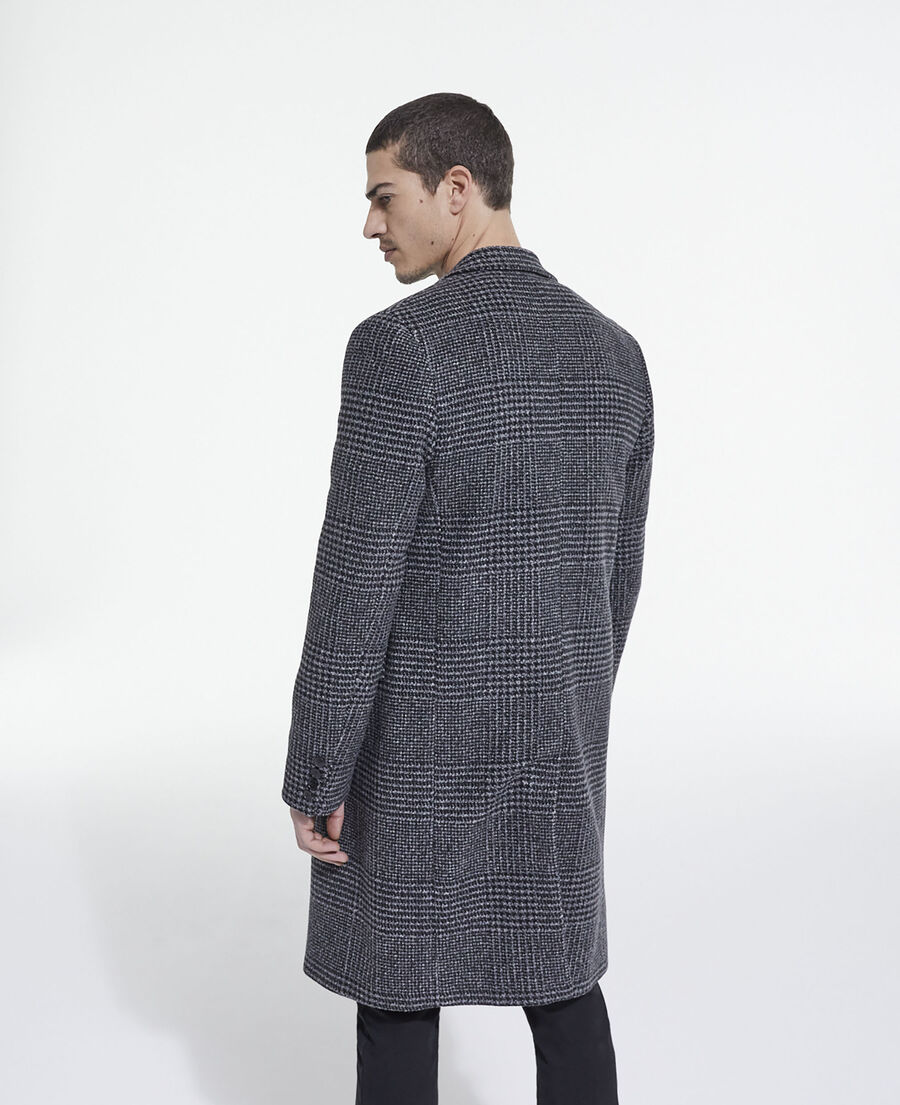 long wool coat with check motif