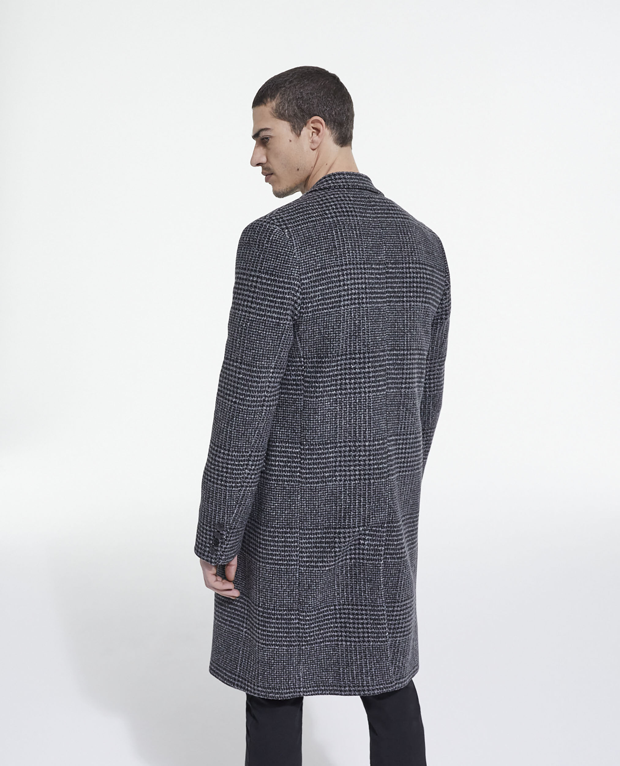 Long wool coat with check motif, DARK GREY, hi-res image number null