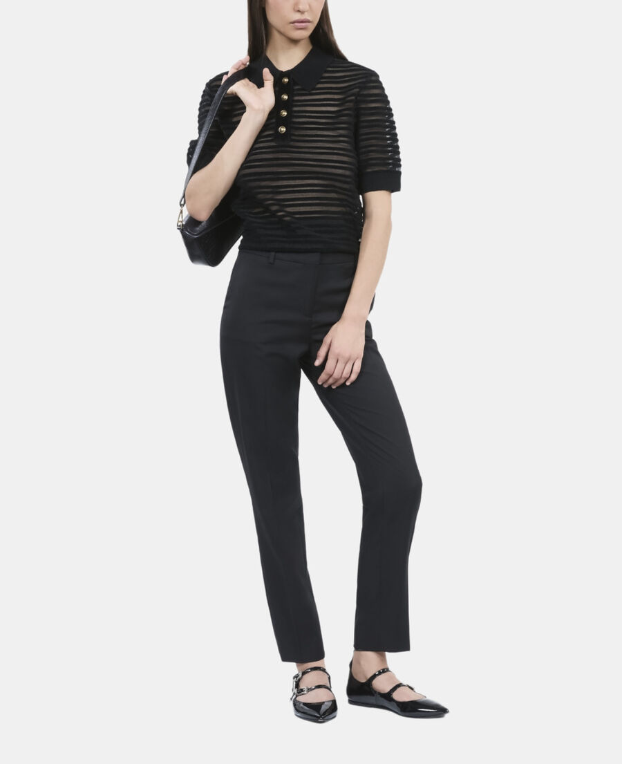 The Kooples F BLACK black mesh polo t-shirt