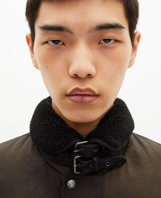 The Kooples HOMME BLACK doudoune avec col sherpa marron délavé