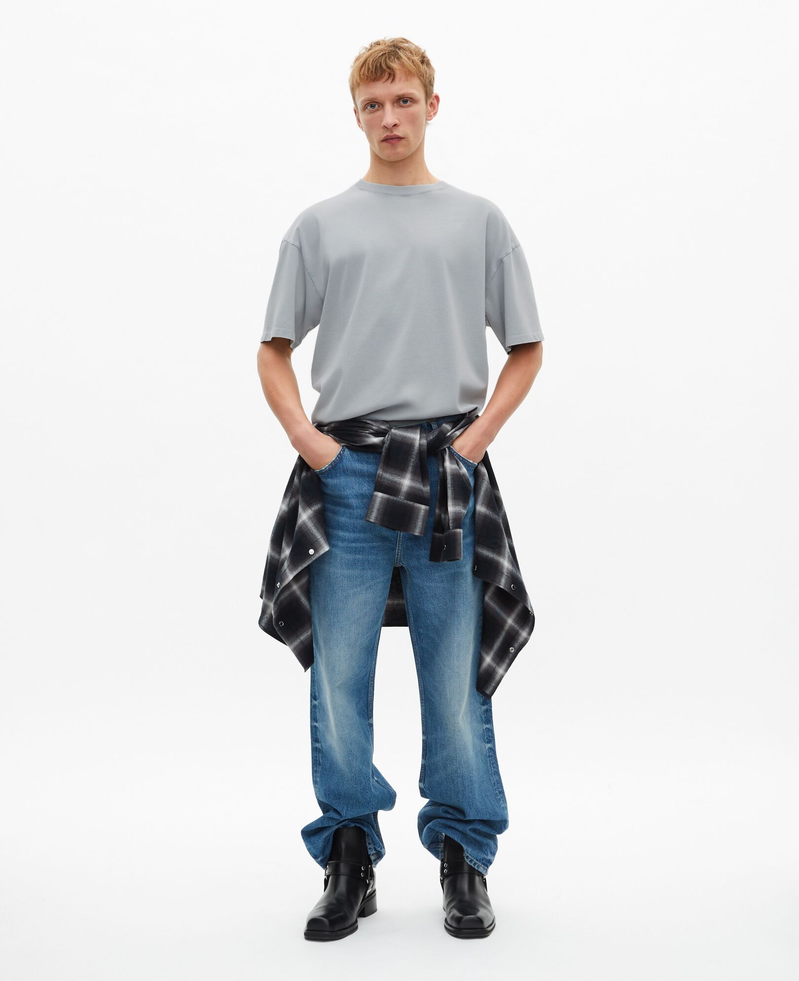 The Kooples MEN BLUE GREY t-shirt with blue screen printing