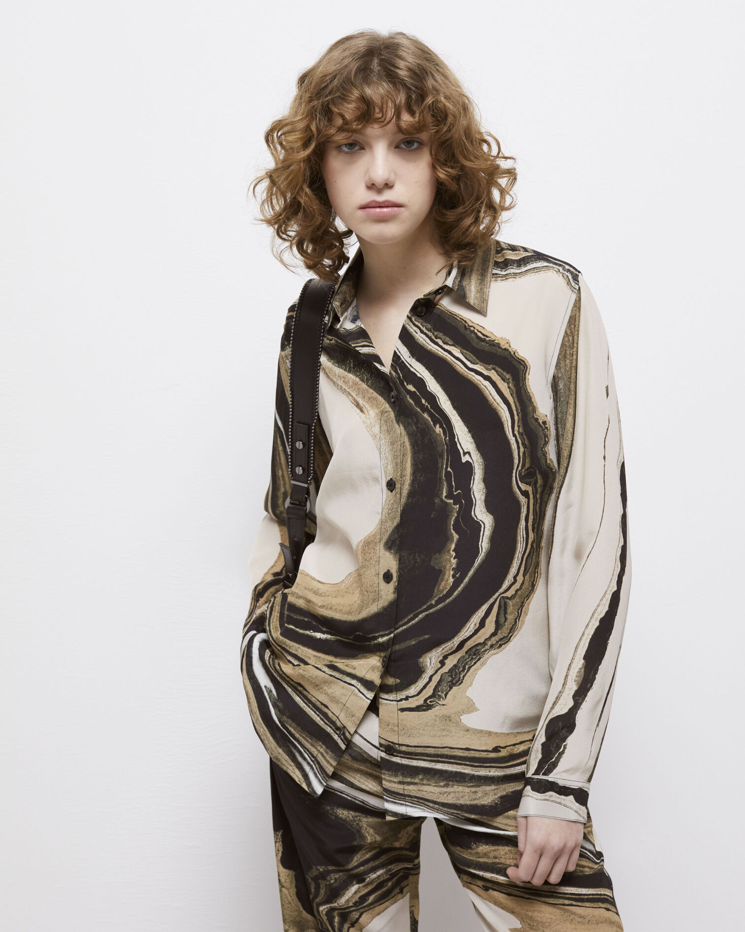 Chemise en soie imprimée, BEIGE-BROWN, hi-res image number null