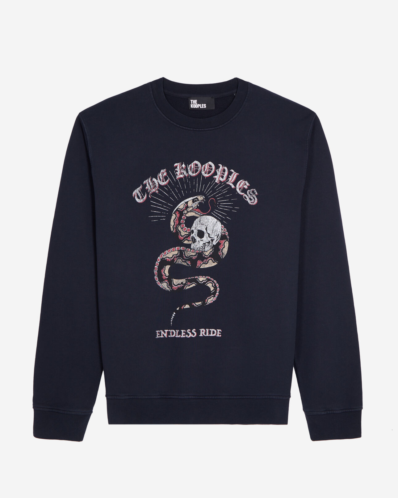 The Kooples HOMBRE WASHED NAVY sudadera azul marino serigrafía sneaky snake