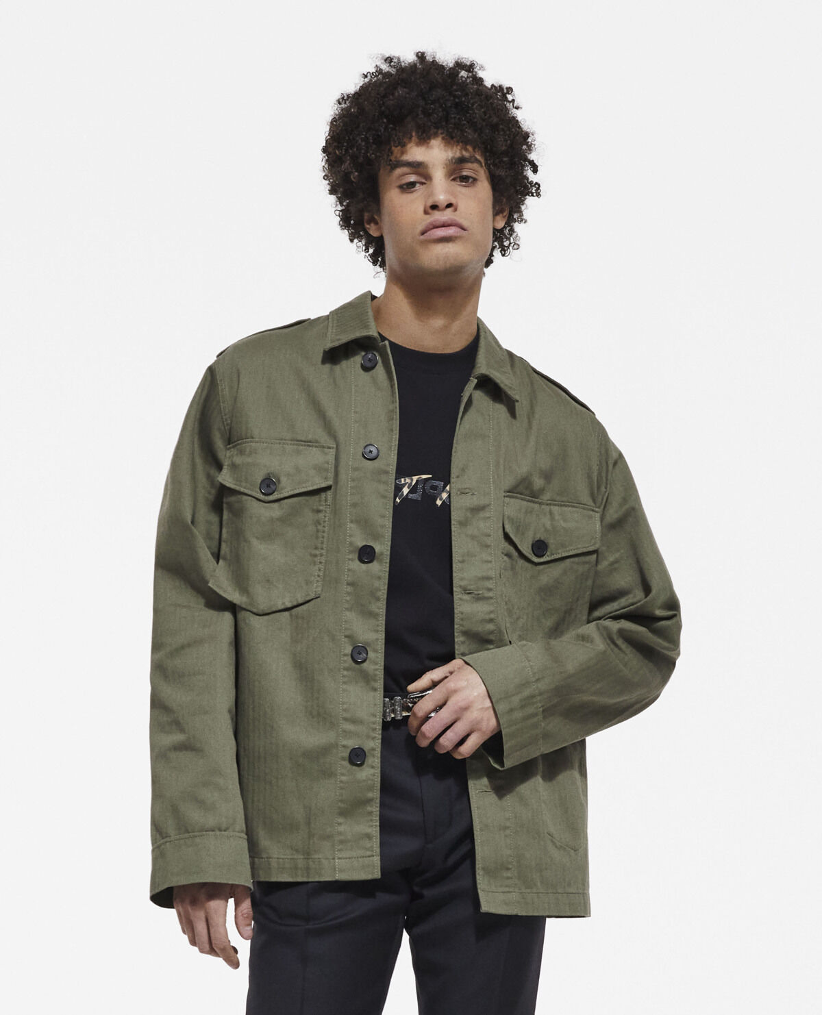 Khaki shirt with leopard lining The Kooples US