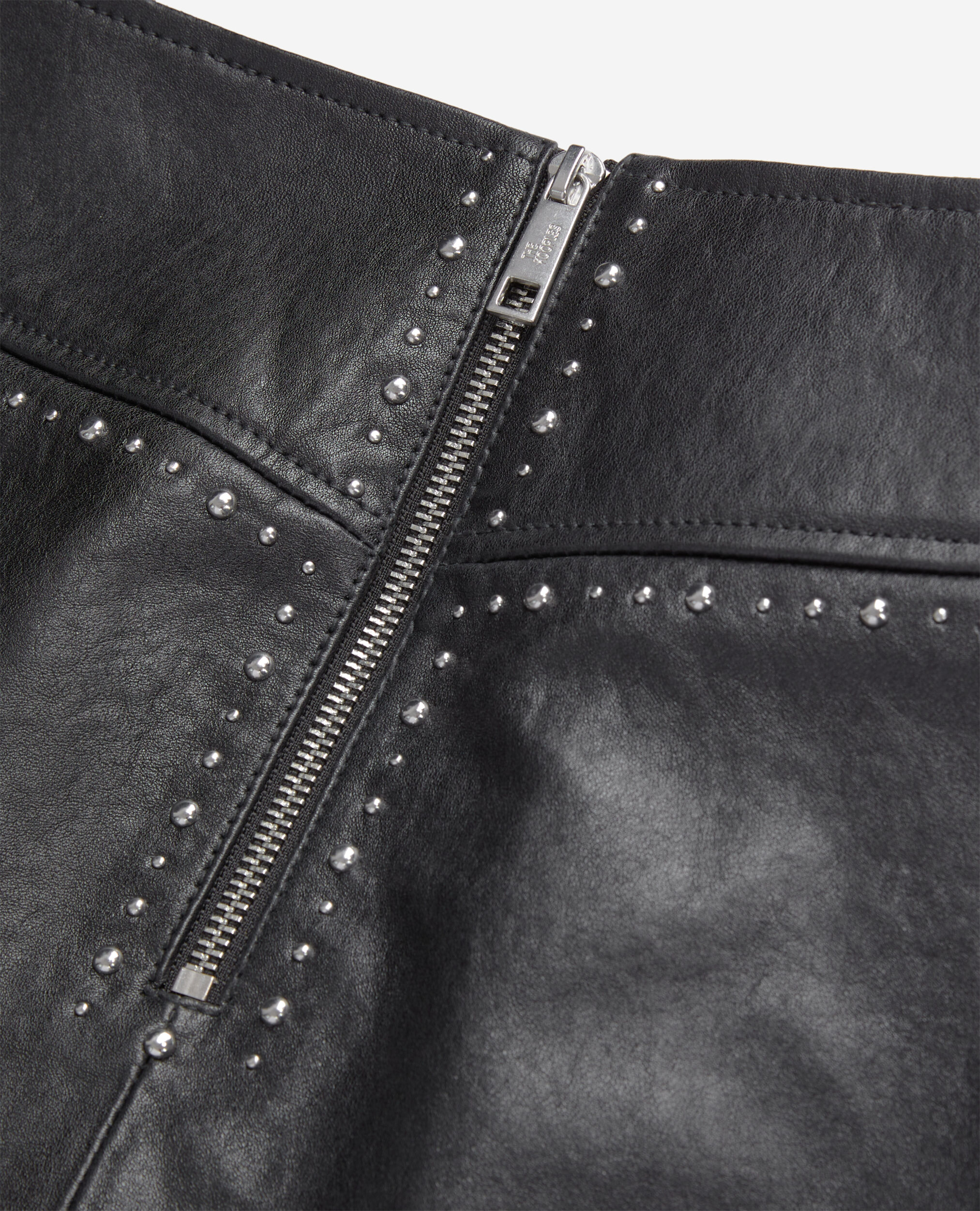 Short black leather skirt with studs, BLACK, hi-res image number null