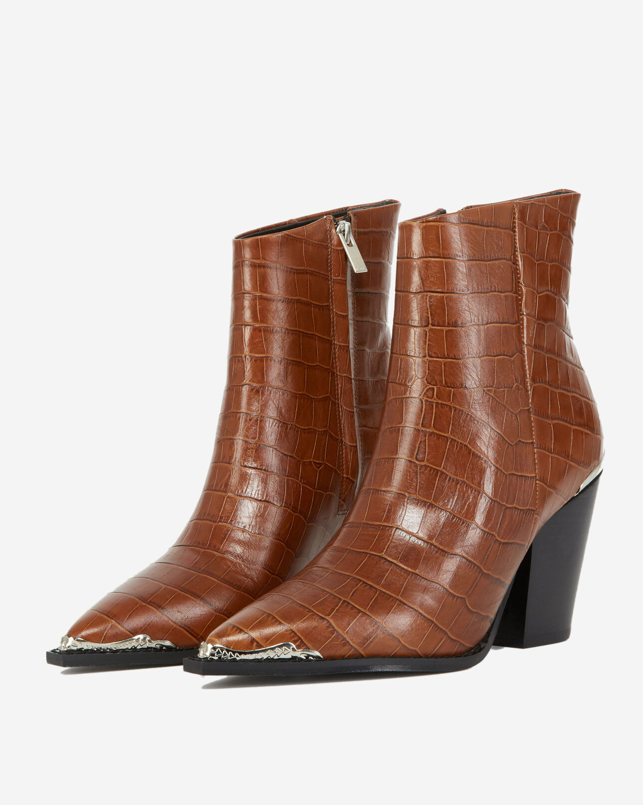 The Kooples FEMME BROWN bottines marron à talons détail argenté