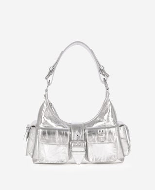 The Kooples FEMME SILVER sac amelia en cuir craquelé argenté