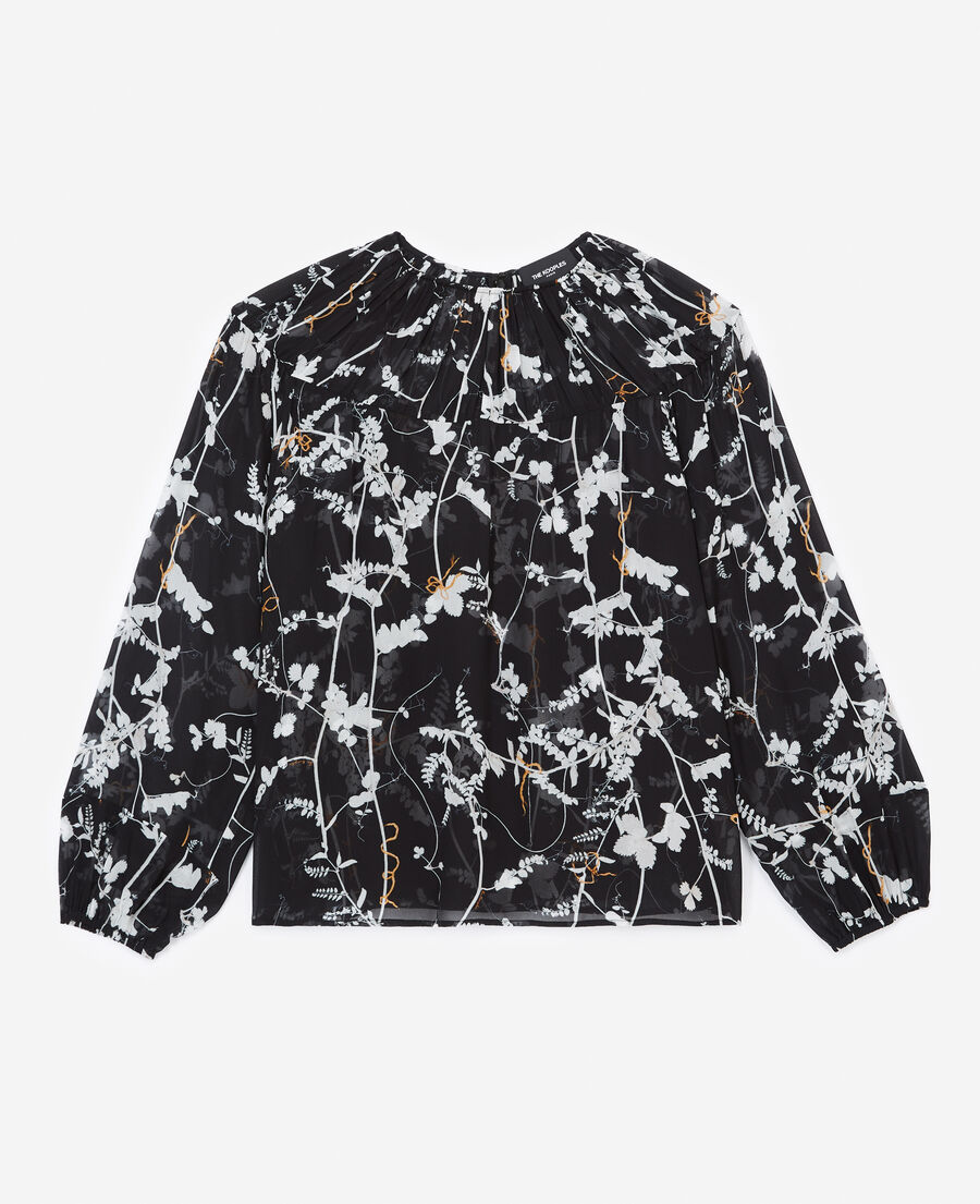 flowing black top with gathers - floral print
