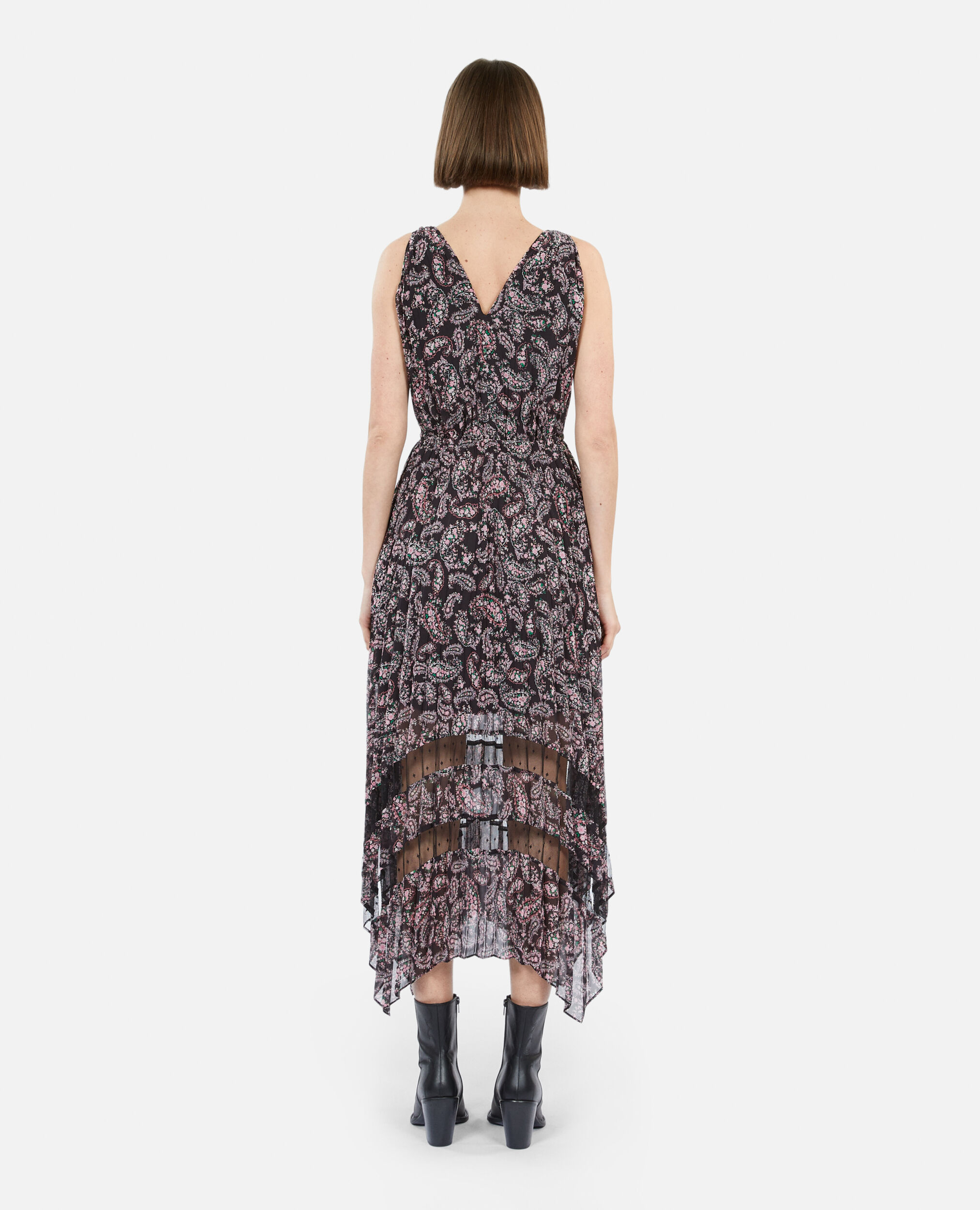 Printed pleated long dress, BLACK / PINK, hi-res image number null