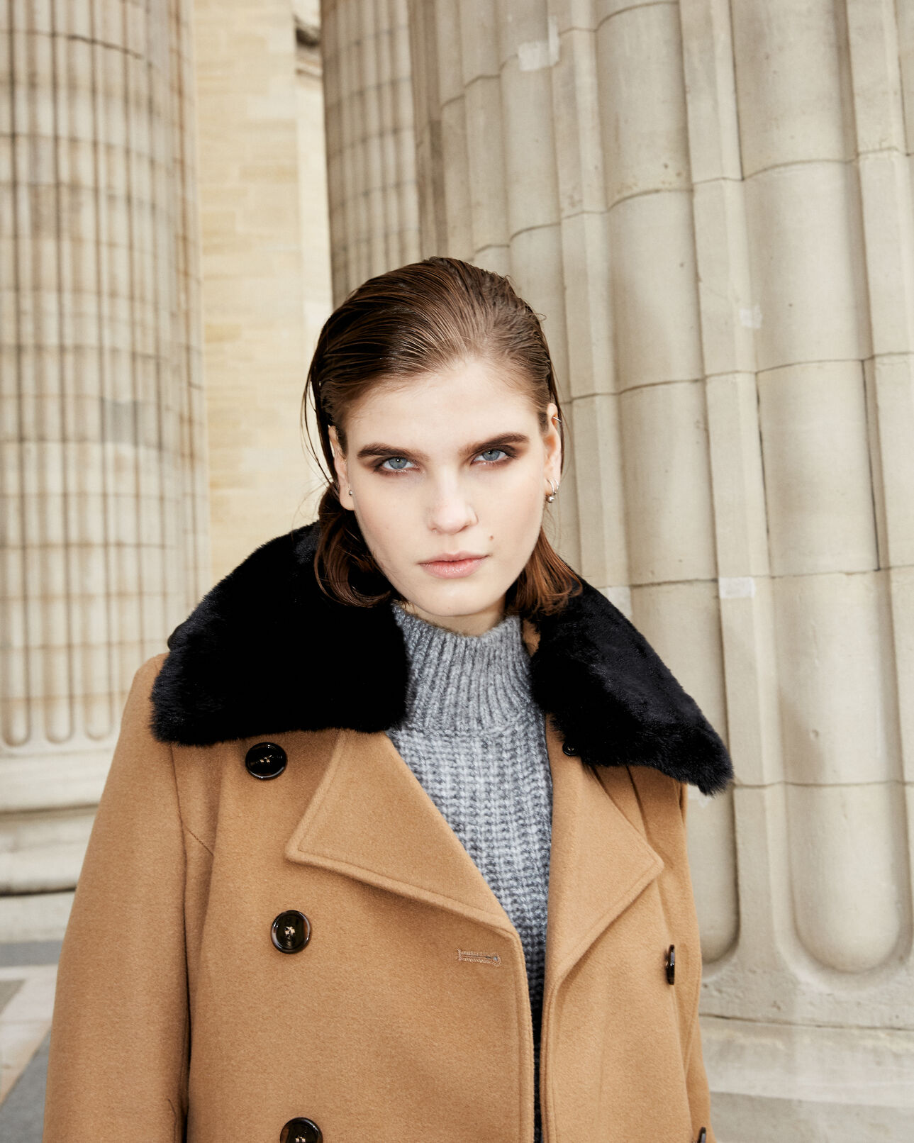 The Kooples FEMME CAMEL manteau long laine camel style trench