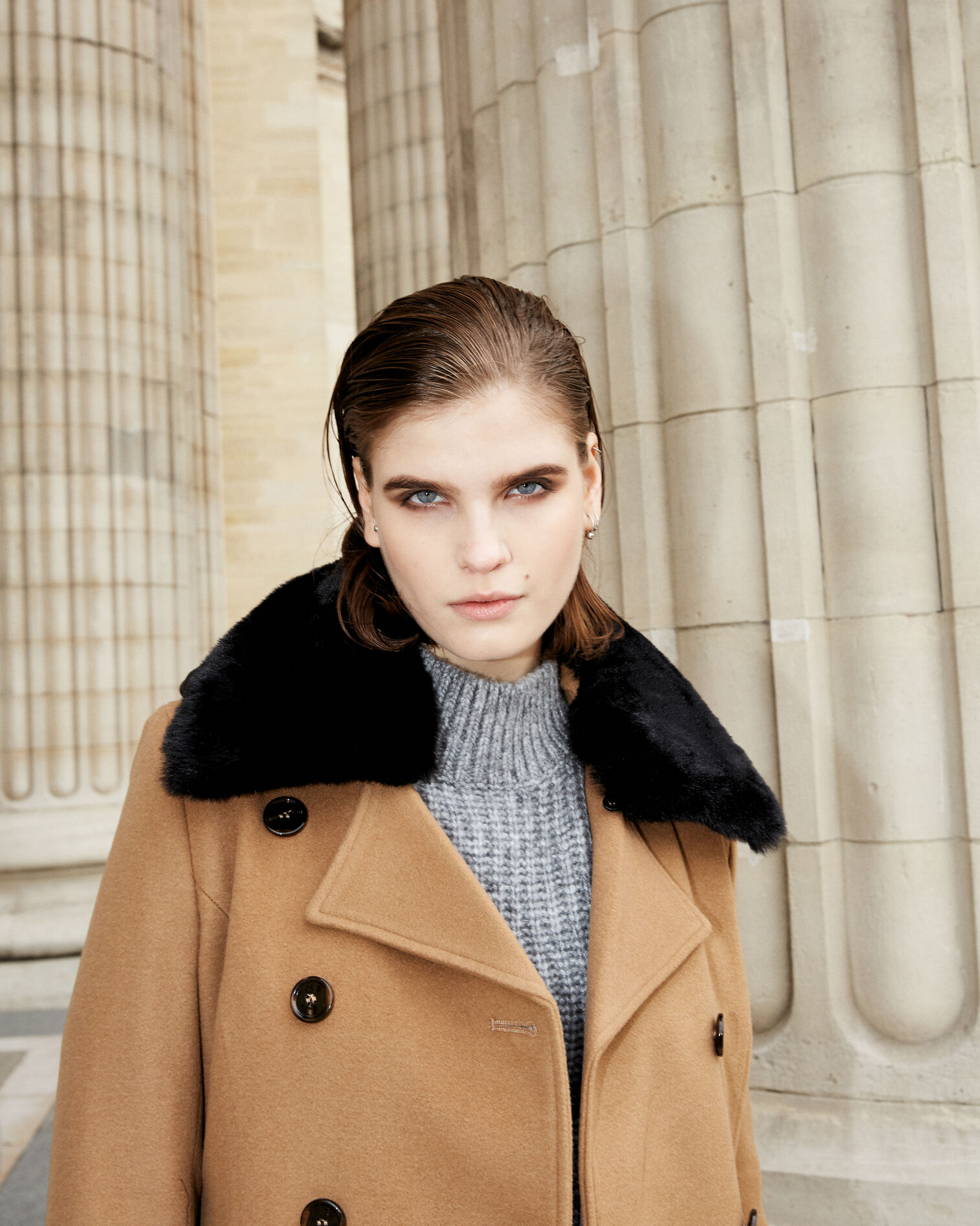 Manteau long laine camel style trench, CAMEL, hi-res image number null