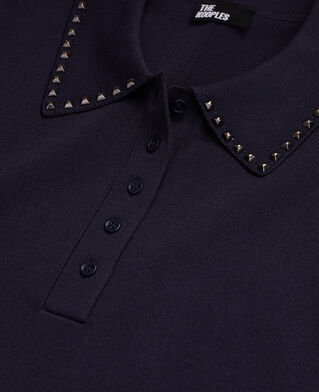 The Kooples F NAVY navy blue knitted polo t-shirt
