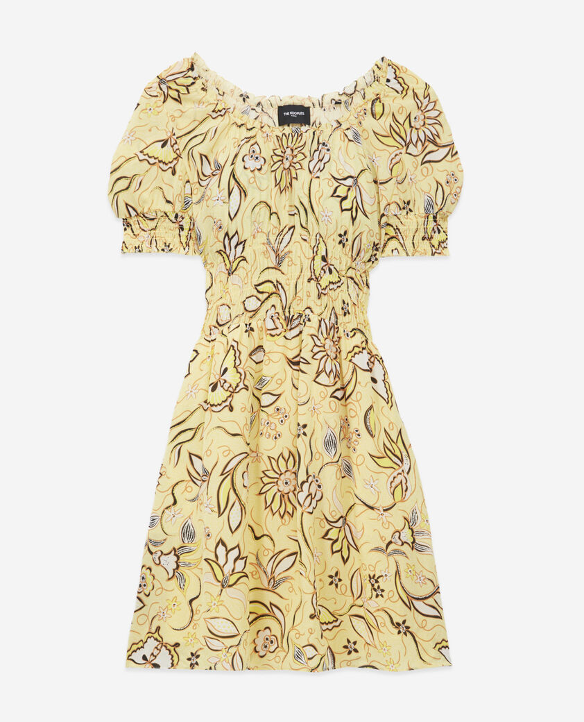 The Kooples WOMEN YELLOW short yellow floral dress with puffed sleeves