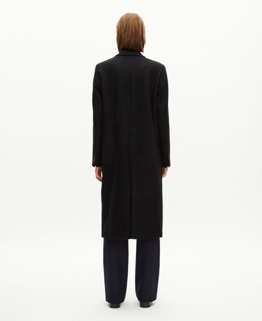 The Kooples WOMEN BLACK long black wool double-breasted coat