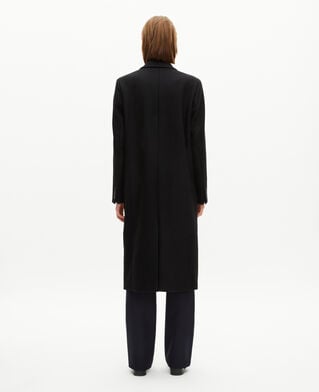 The Kooples WOMEN BLACK long black wool double-breasted coat