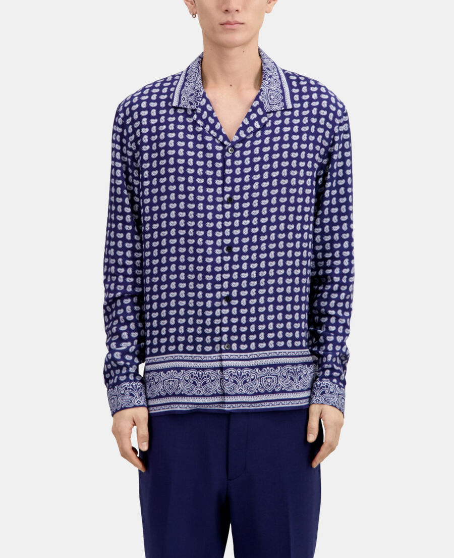 The Kooples HOMME BLUE chemise col hawaïen imprimée bleue