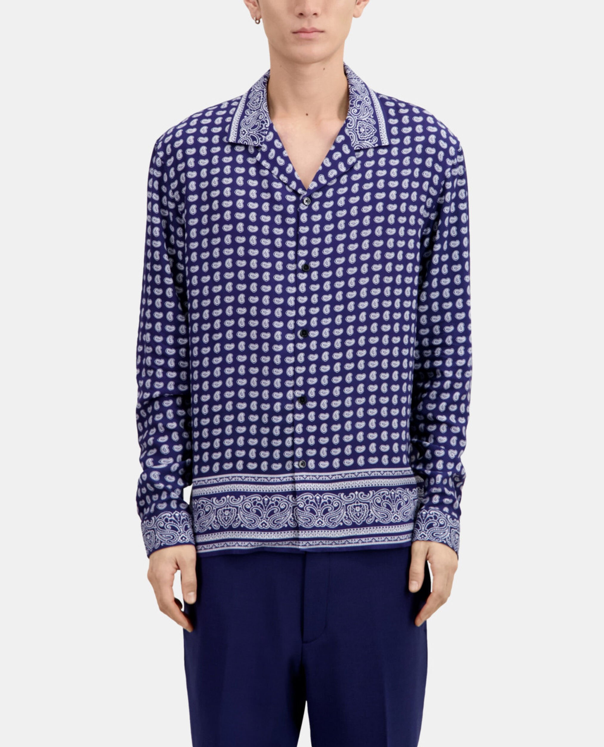 Chemise col hawaïen imprimée bleue, BLUE, hi-res image number null