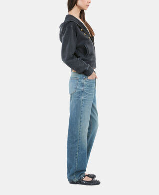 The Kooples WOMEN BLACK WASHED black officer style hoodie