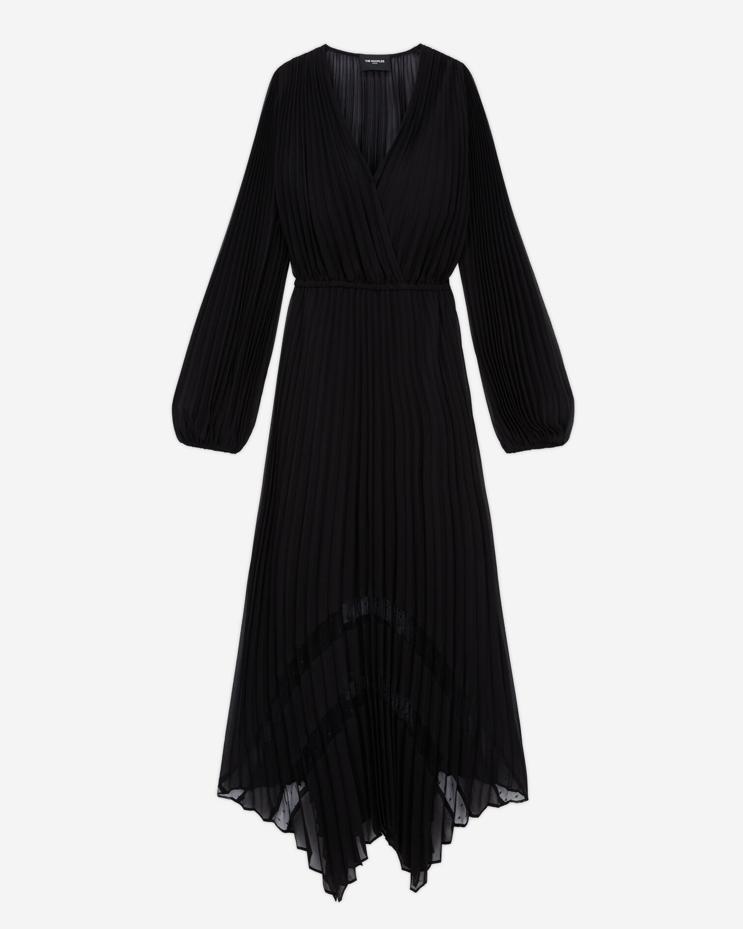 Vestido largo plisado negro, BLACK, hi-res image number null