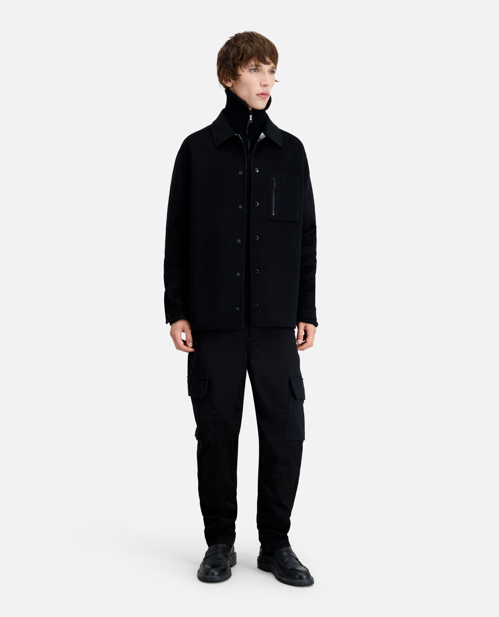 Schwarze Hemdjacke aus einer Wollmischung, BLACK GREY, hi-res image number null