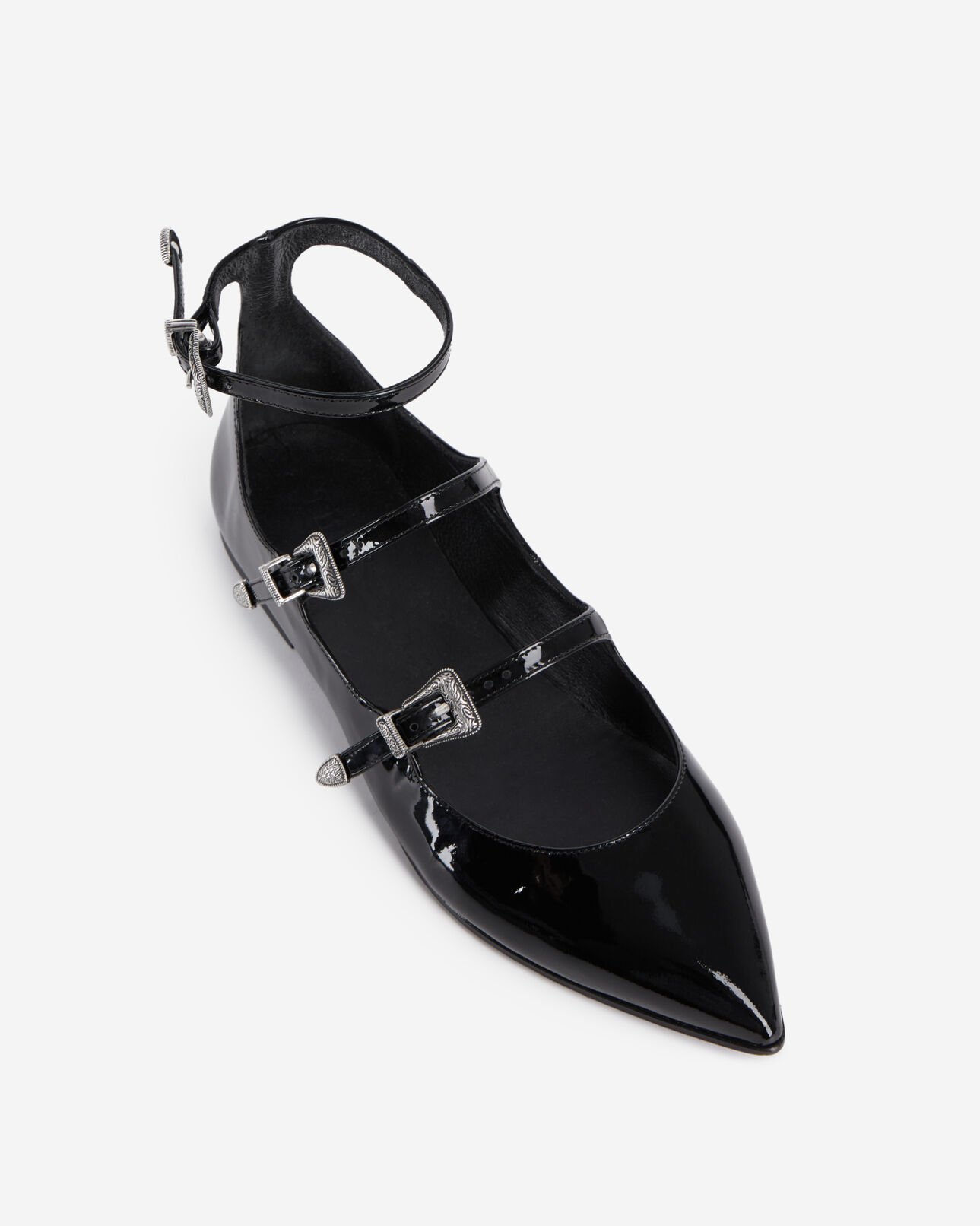 The Kooples DAMEN BLACK schwarze ballerinas aus leder mit schließe