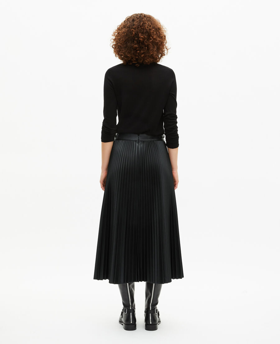 The Kooples F BLACK black leather-effect pleated long skirt