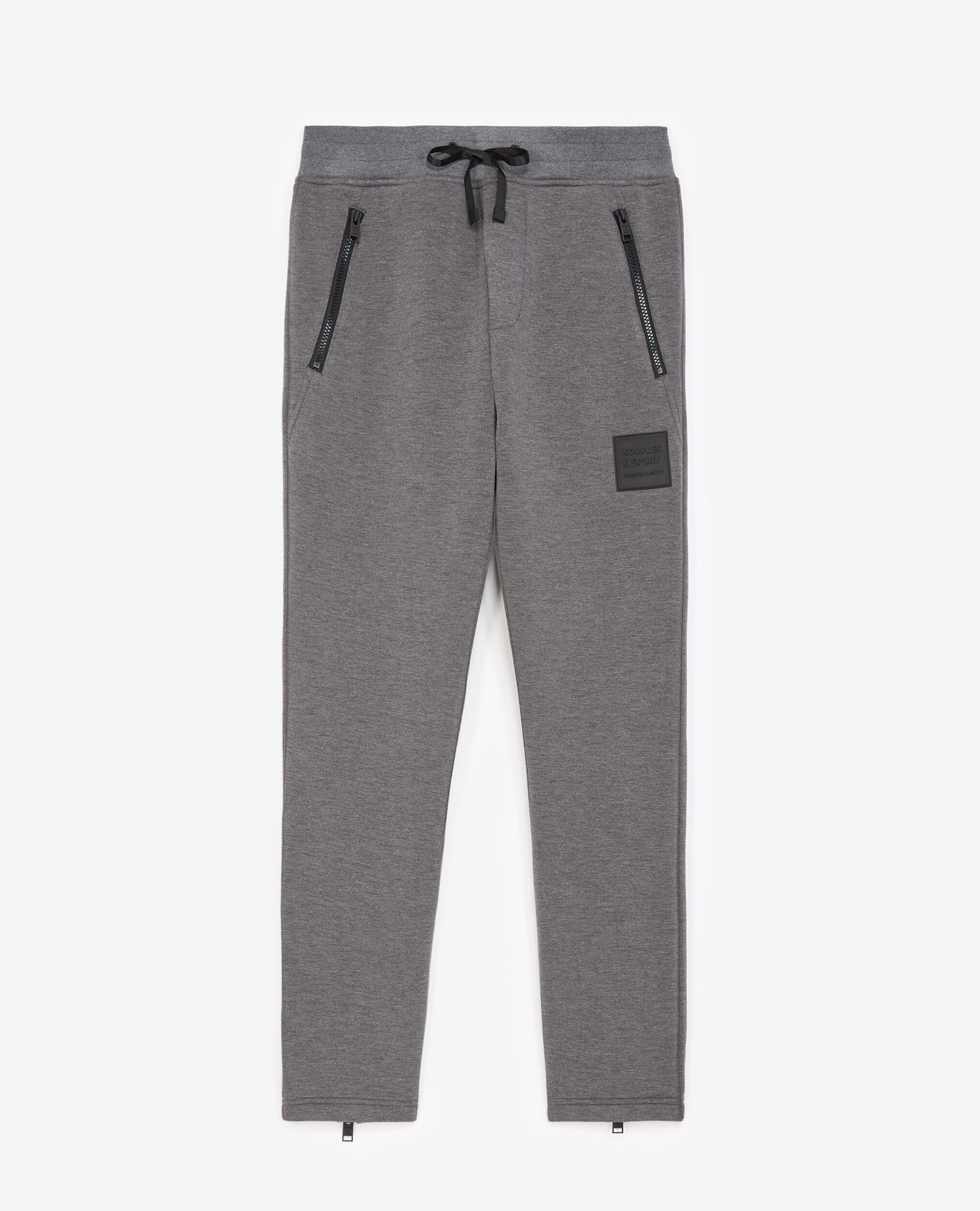Zipped grey joggers with trims and logo, DARK GREY MELANGE, hi-res image number null