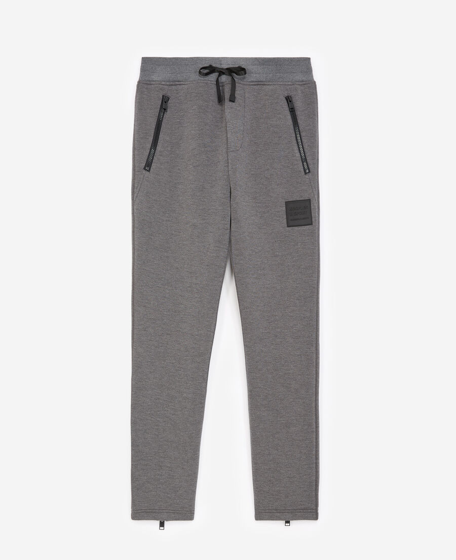 zipped grey joggers with trims and logo