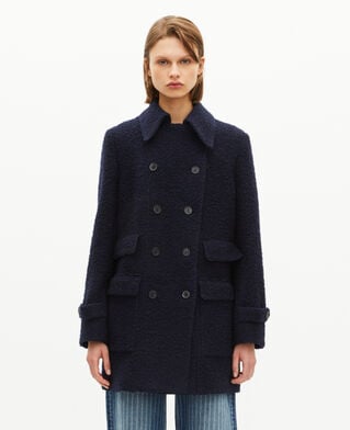 The Kooples WOMEN NAVY navy bouclette wool coat
