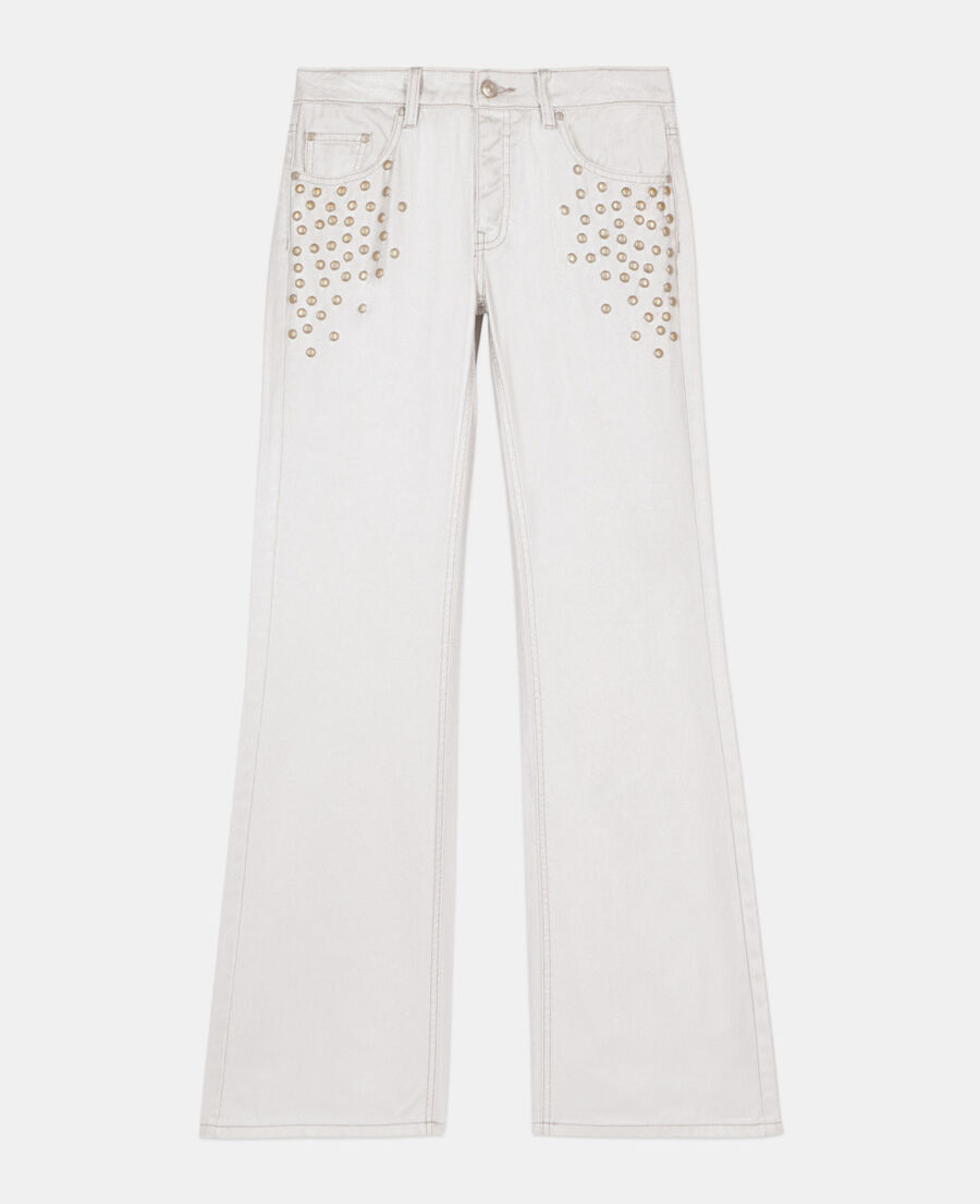 The Kooples FEMME 52 ARGENT VIEILLI CORNE jean clouté droit argenté