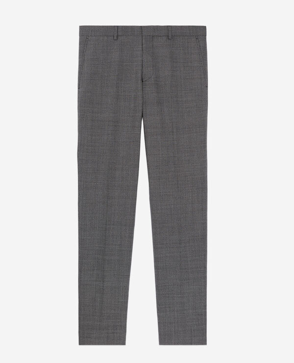 pantalon de costume noir en laine à micro motifs