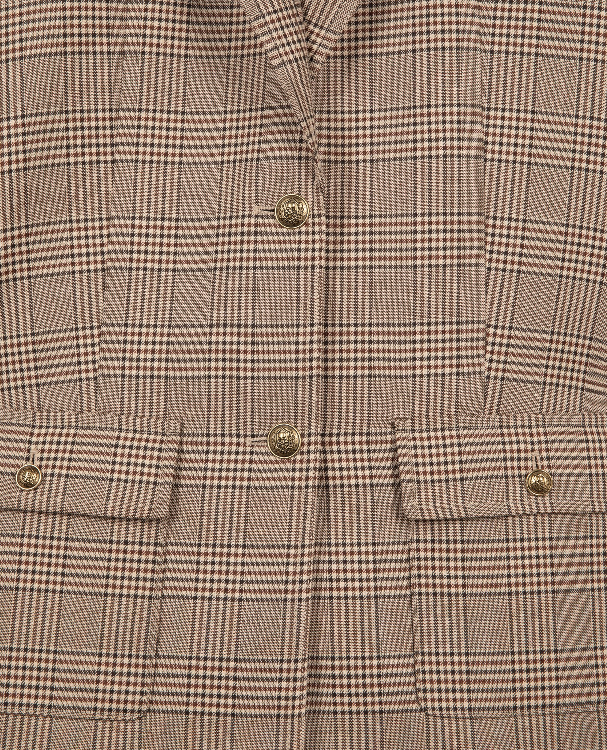 Prince of Wales beige wool suit jacket, BEIGE-BROWN, hi-res image number null