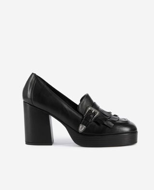 The Kooples F BLACK black leather heeled loafers