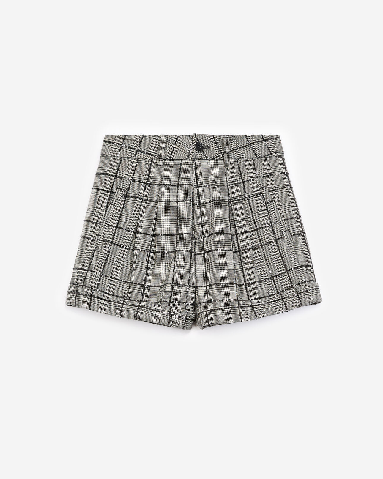 The Kooples WOMEN GREY BLACK grey and black check shorts with rhinestones