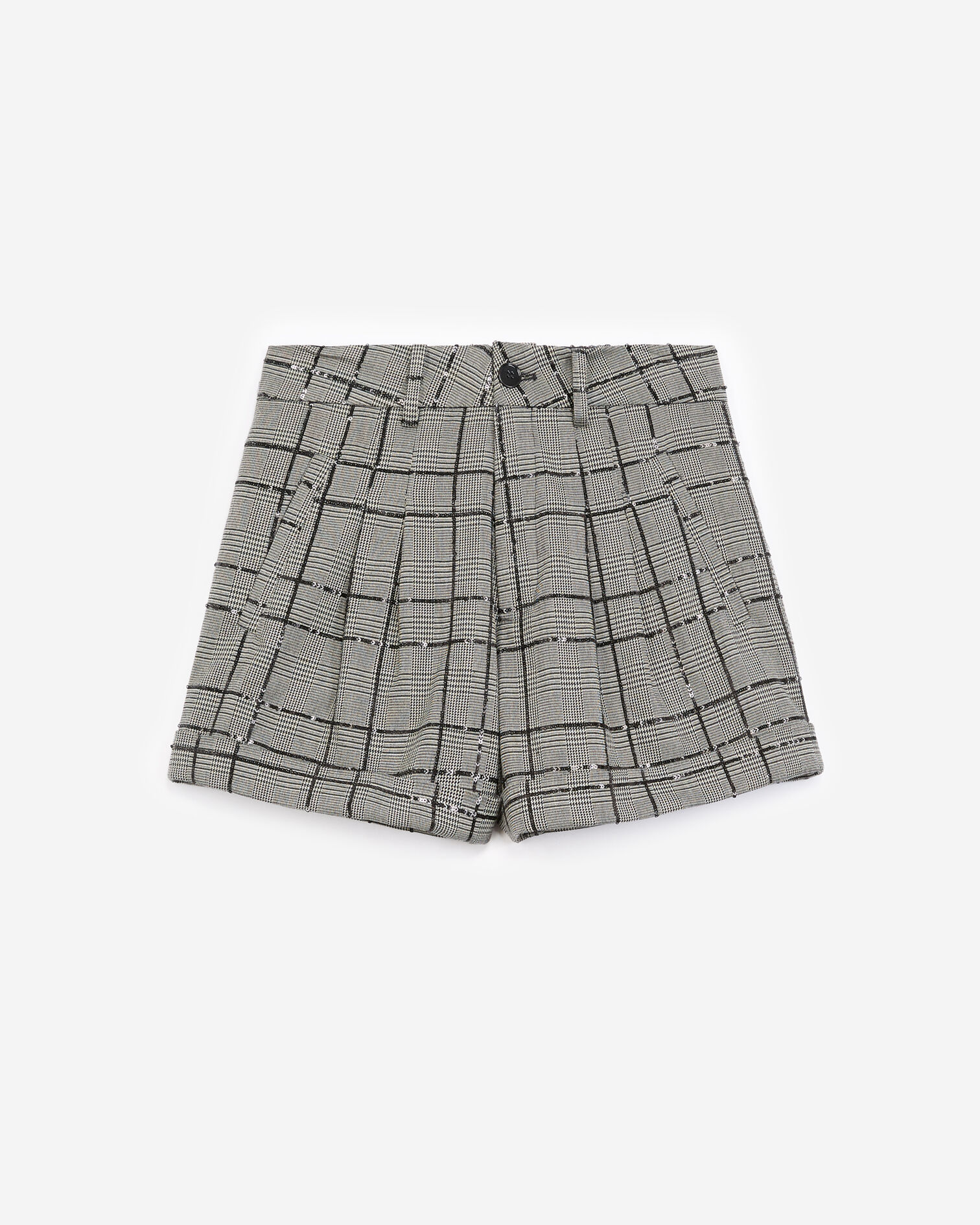 Grey and black check shorts with rhinestones, GREY BLACK, hi-res image number null