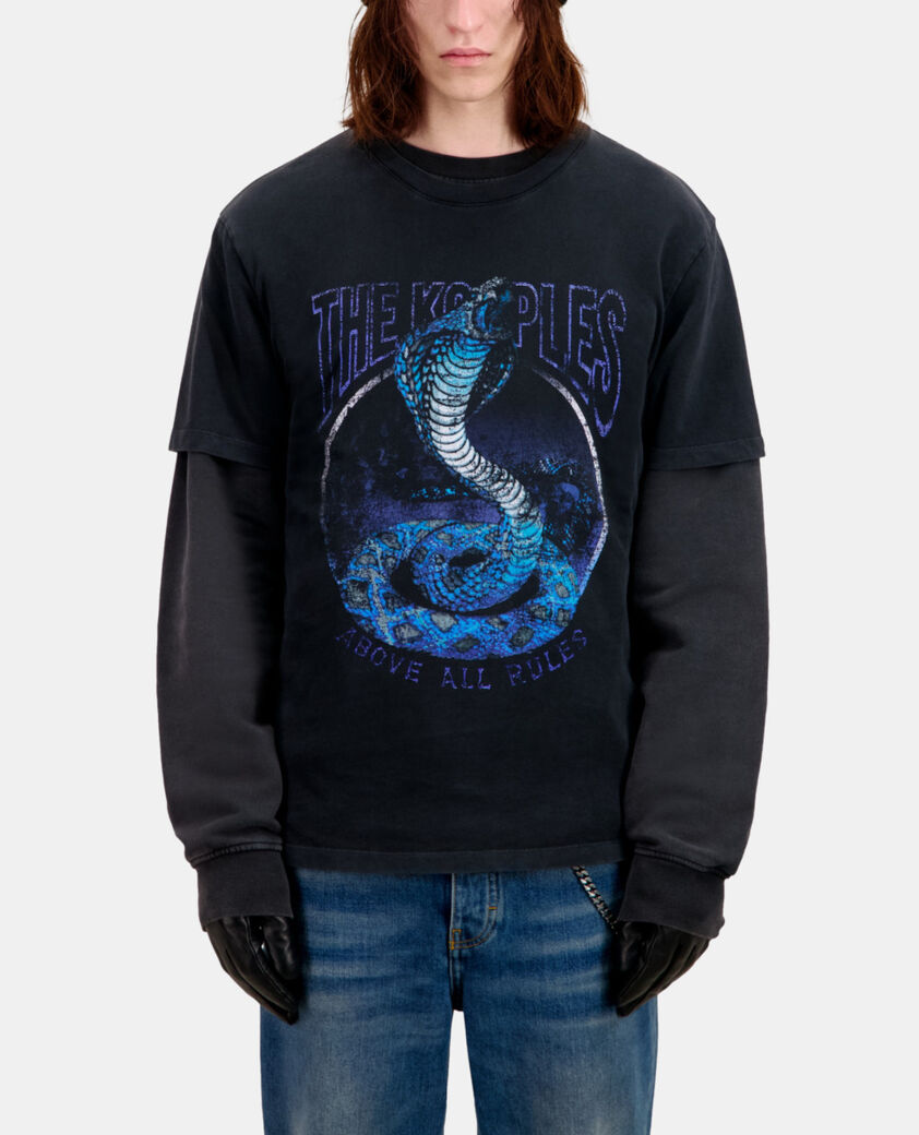 The Kooples HERREN BLACK WASHED schwarzes t-shirt herren mit „cobra“-siebdruck