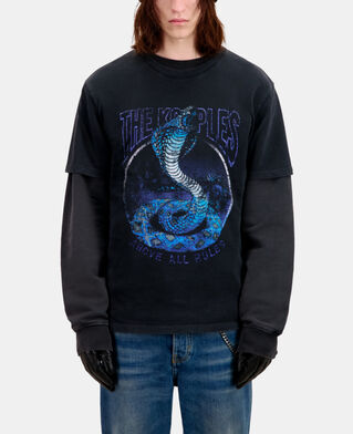 The Kooples MEN BLACK WASHED men's black t-shirt cobra serigraphy